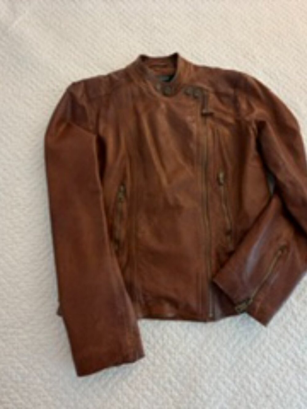 lauren by ralph lauren brown leather moto jacket - Picture 2 of 3